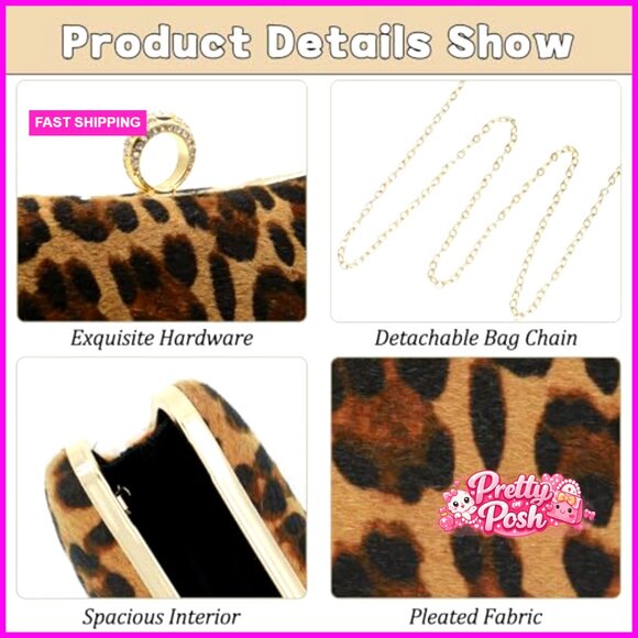 Faux Leather Clutch with Removable Chain, Evening Bag for Weddings & Parties